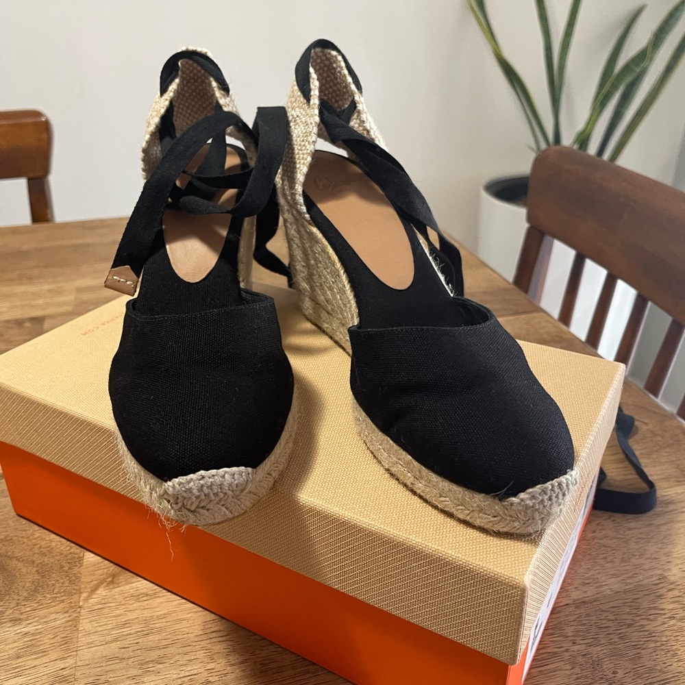 Castaner Black Canvas Espadrille Wedge Sandals